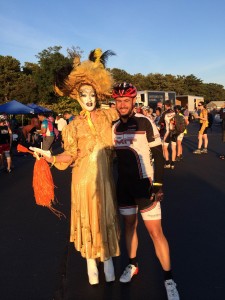 Andrea and a Drag Queen. It was unclear whose legs were better shaven.